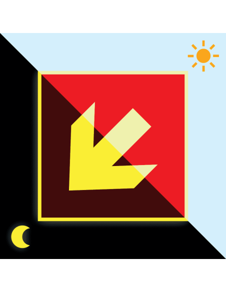 Extra lichtgevend brand richtingspijl bord schuin, kunststof, A045R, rood wit, symbool schuine pijl, vierkant