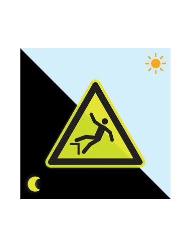 Extra lichtgevend pas op valgevaar bord - kunststof - W008, geel zwart, driehoekig, valgevaar symbool in gele driehoek