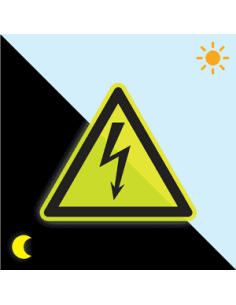 Extra lichtgevend elektrische spanning bord - kunststof - W012, geel zwart, driehoekig, elektrische spanning in gele driehoek