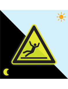 Extra lichtgevend waarschuwingsbord uitglijden - kunststof - W011, geel zwart, driehoekig, elektrische spanning in gele driehoek