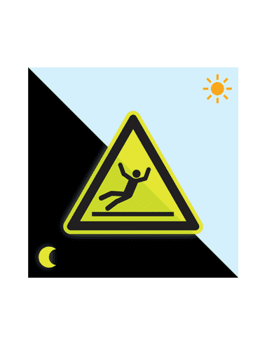 Extra lichtgevend waarschuwingsbord uitglijden - kunststof - W011, geel zwart, driehoekig, elektrische spanning in gele driehoek