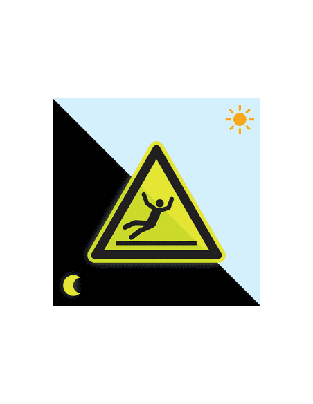 Extra lichtgevend waarschuwingsbord uitglijden - kunststof - W011, geel zwart, driehoekig, elektrische spanning in gele driehoek