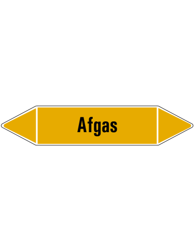 Afgas leidingmarkering op rol, 25 meter, geel zwart, tekst Afgas