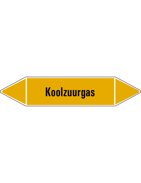 Koolzuurgas leidingmarkering op rol, 25 meter, geel zwart, tekst Koolzuurgas