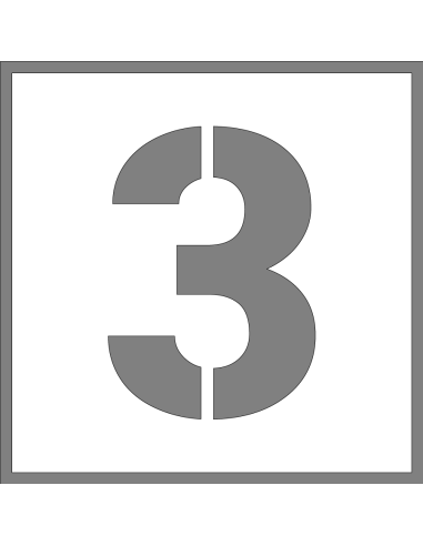 Spuitsjabloon cijfer 3 - dibond, wit, vierkant