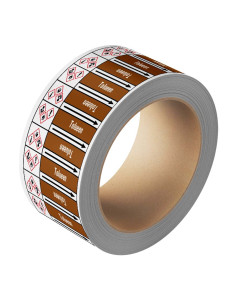 Tolueen leidingmarkering op rol, 25 meter, bruin wit, tekst Tolueen met GHS pictogram