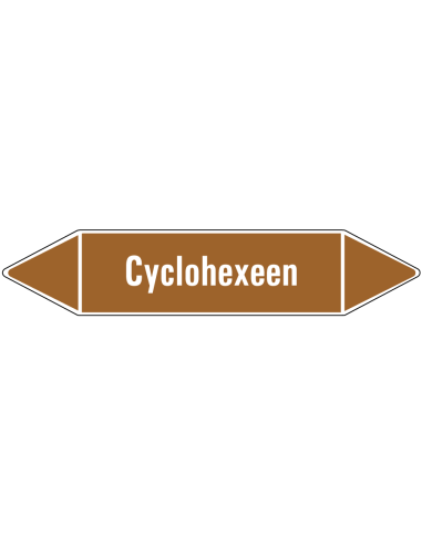 Cyclohexeen leidingmarkering op rol, 25 meter, bruin wit, tekst Cyclohexeen
