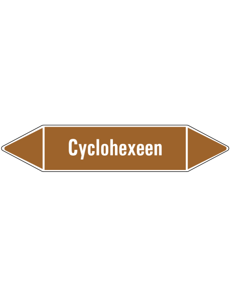 Cyclohexeen leidingmarkering op rol, 25 meter, bruin wit, tekst Cyclohexeen