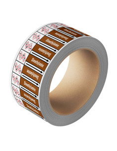 Dimethylamine leidingmarkering op rol, 25 meter, bruin wit, tekst Dimethylamine met GHS pictogram