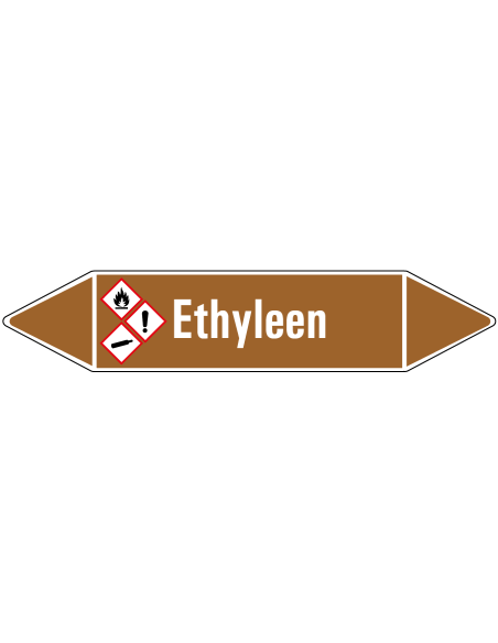 Ethyleen leidingmarkering op rol, 25 meter, bruin wit, tekst Ethyleen met GHS pictogram