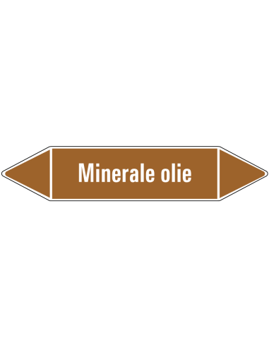 Minerale olie leidingmarkering op rol, 25 meter, bruin wit, tekst Minerale olie
