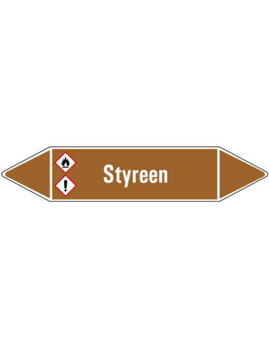 Styreen leidingmarkering op rol, 25 meter, bruin wit, tekst Styreen