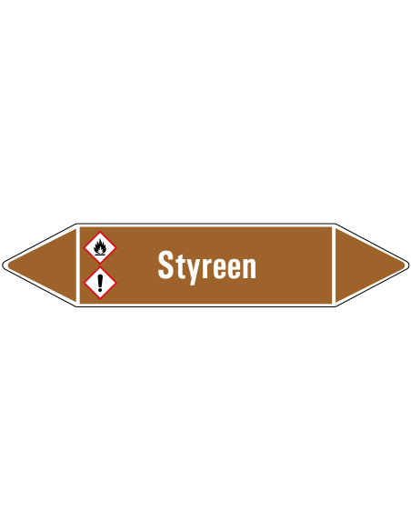 Styreen leidingmarkering op rol, 25 meter, bruin wit, tekst Styreen
