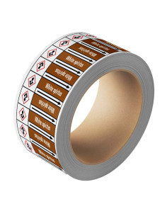 White spiritus leidingmarkering op rol, 25 meter, bruin wit, tekst White spiritus met GHS pictogram