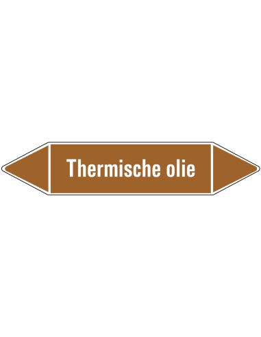 Thermische olie leidingmarkering op rol, 25 meter, bruin wit, tekst Thermische olie met GHS pictogram