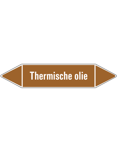 Thermische olie leidingmarkering op rol, 25 meter, bruin wit, tekst Thermische olie met GHS pictogram