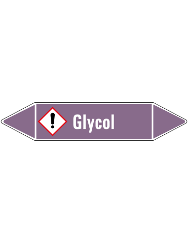 Glycol leidingmarkering op rol, 25 meter, paars wit, tekst glycol met GHS pictogram