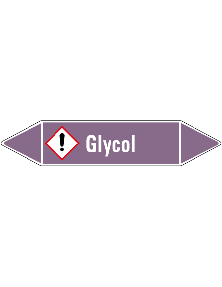 Glycol leidingmarkering op rol, 25 meter, paars wit, tekst glycol met GHS pictogram