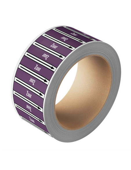 Zuur leidingmarkering op rol, 25 meter, paars wit, tekst Zuur