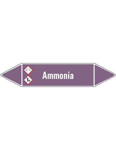 Ammonia leidingmarkering op rol, 25 meter, paars wit, tekst Ammonia met GHS pictogram