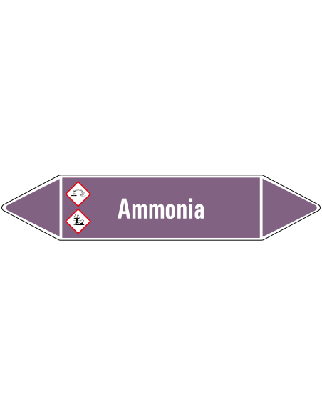Ammonia leidingmarkering op rol, 25 meter, paars wit, tekst Ammonia met GHS pictogram