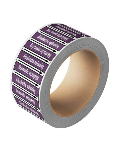 Alkalische oplossing leidingmarkering op rol, 25 meter, paars wit, tekst Alkalische oplossing