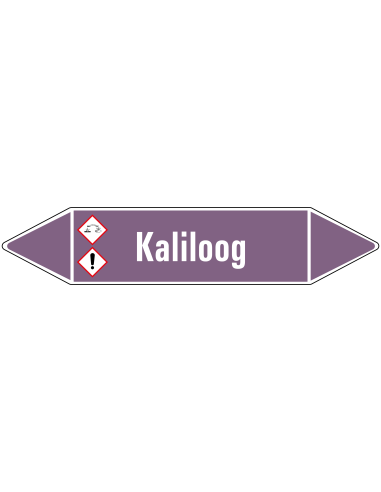 Kaliloog leidingmarkering op rol, 25 meter, paars wit, tekst Kaliloog met GHS pictogram