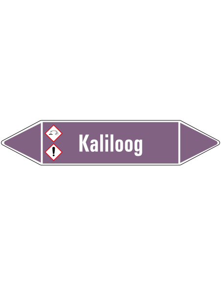 Kaliloog leidingmarkering op rol, 25 meter, paars wit, tekst Kaliloog met GHS pictogram
