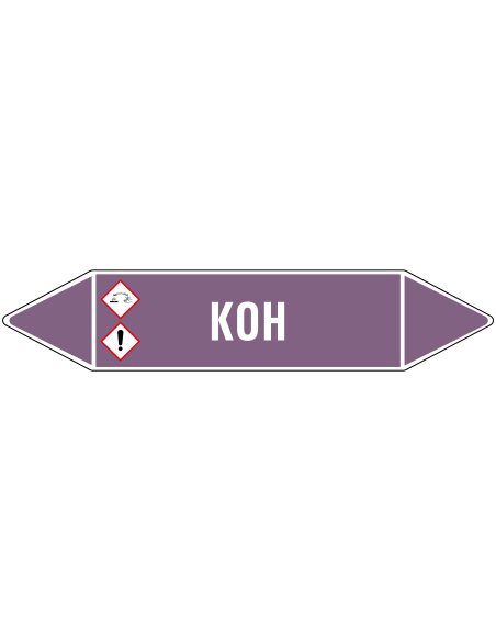 KOH leidingmarkering op rol, 25 meter, paars wit, tekst KOH met GHS pictogram