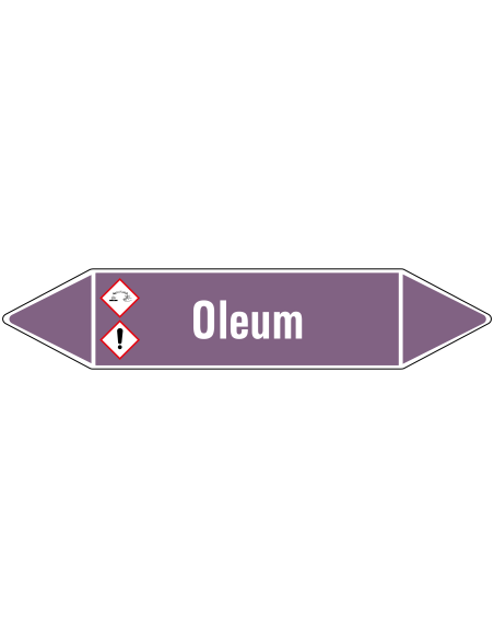 Oleum leidingmarkering op rol, 25 meter, paars wit, tekst Oleum met GHS pictogram