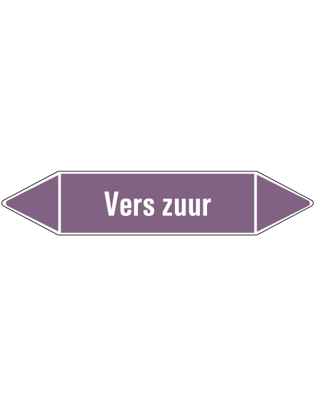Vers zuur leidingmarkering op rol, 25 meter, paars wit, tekst Vers zuur