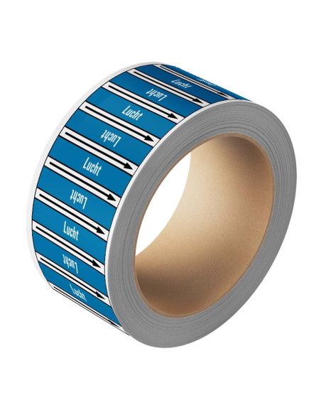 Lucht leidingmarkering op rol, 25 meter, rechthoekig, tekst Lucht