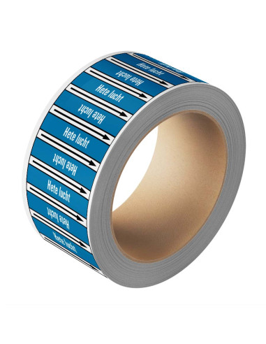 Hete lucht  leidingmarkering op rol, 25 meter, rechthoekig, tekst Hete lucht