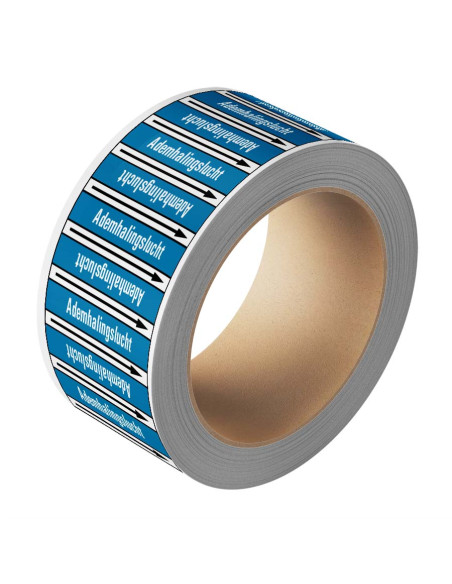 Ademhalingslucht leidingmarkering op rol, 25 meter, rechthoekig, tekst Ademhalingslucht