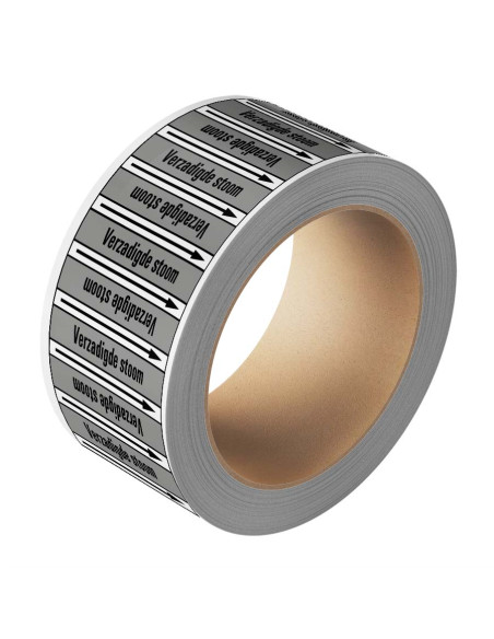 Verzadigde Stoom leidingmarkering op rol, 25 meter, rechthoekig, tekst Verzadigde Stoom