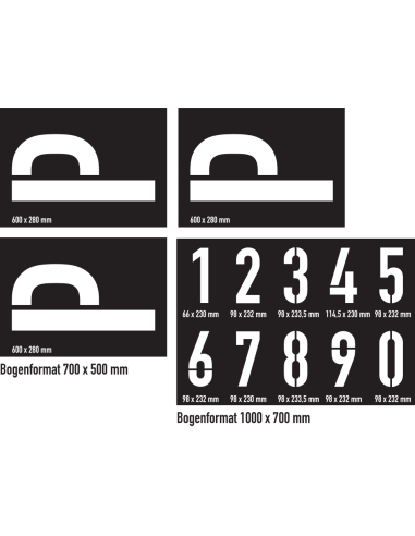 Spuitsjablonen set 6 - kunststof - 4 sjablonen, P met nummers