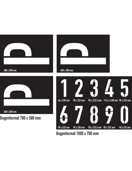 Spuitsjablonen set 6 - kunststof - 4 sjablonen, P met nummers
