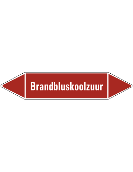 Brandbluskoolzuur leidingmarkering op rol, 25 meter, rechthoekig, tekst Brandbluskoolzuur