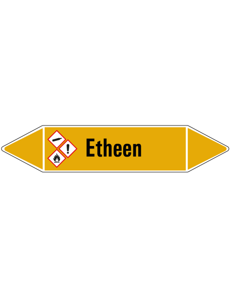 Etheen leidingmarkering op rol, 25 meter, geel zwart, tekst Etheen