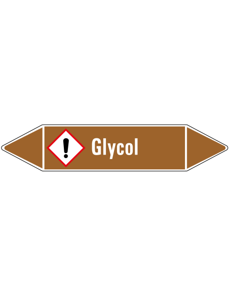 Glycol leidingmarkering op rol, 25 meter, bruin wit, tekst Glycol met GHS pictogram