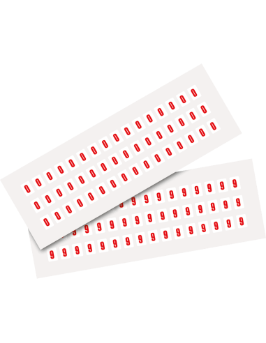 Set cijfer stickers 0-9 - zelfklevende folie - 20 kaarten - rood wit