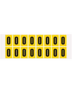 Cijfer stickers 0-9 - zelfklevende folie - 20 kaarten - geel zwart