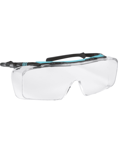 Infield Ontor overzetbril, zwart blauw montuur, heldere lens