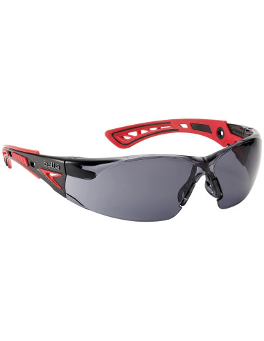 Bollé Rush+ veiligheidsbril - smoke lens, rood zwart montuur, smoke lens