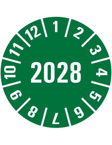Keuringssticker met heel jaartal op vel 2028
