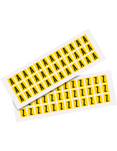 Set letter stickers alfabet - 26 kaarten - geel zwart