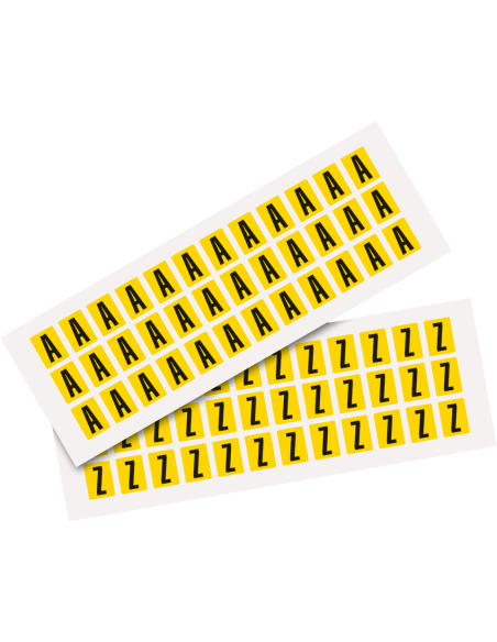 Set letter stickers alfabet - 26 kaarten - geel zwart