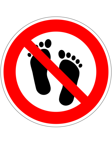 Blote voeten verboden sticker, rood wit, rond, symbool voeten met rode streep