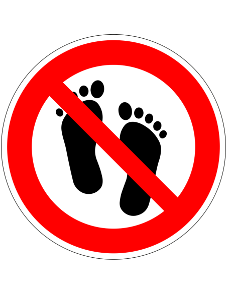 Blote voeten verboden sticker, rood wit, rond, symbool voeten met rode streep