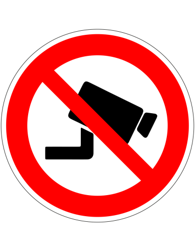 Verboden voor camerabewaking bord, rood wit, rond, symbool camerabewaking met rode streep